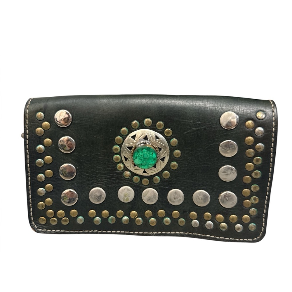 Studded Black Leather Clutch